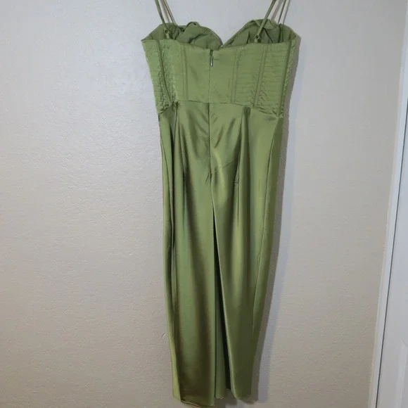 House of CB Myrna Olive Corset Satin Slip Dress Timeless Elegant - Picture 6 of 14